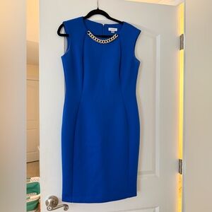 Calvin Klein Royal Blue Dress with Chain Accent